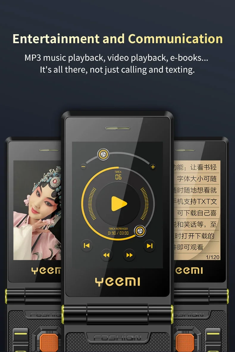 YeeMI M7+ Rugged Feature Big Button Large Fonts Dual SIM Dual Screen Filp Phone 6800mAh 4G Clamshell Cellphone For Old Man SOS