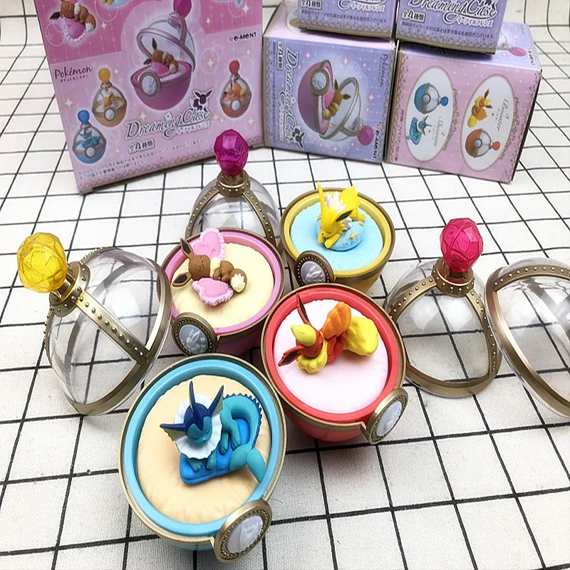 Pokemon Sleeping Series Ex Gashapon Eevee Jolteon Glaceon Flareon Anime Lovely Action Figure Model Ornament Box Toys