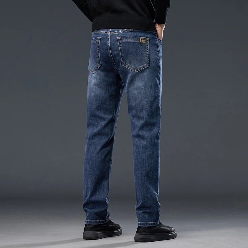 Men's Jeans Autumn New High Waist Business Casual Straight Trousers Classic Blue Black Elastic Washed denim Pants Brand Clothing 3