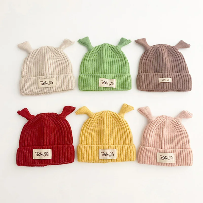 

Cute Ear Baby Knitted Hat Solid Color Infant Beanie for Girls Boys Newborn Bonnet Caps Autumn Winter Warm Kids Accessories 2-12M