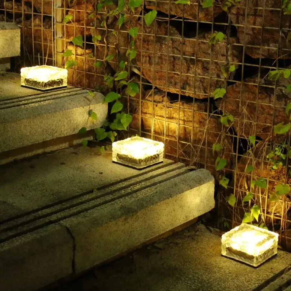 Solar Brick Lights Ice Cube Light Lamp Frosted LED Landscape Light Buried Light for Outdoor Night Lamp Garden Pathway Decoration