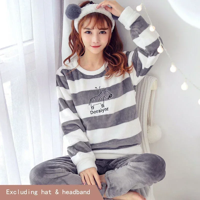 women's-pajamas-long-sleeves-round-nect-sleepwear-warm-coral-velvet-flannel-home-clothes-suit-for-women-in-autumn-and-winter