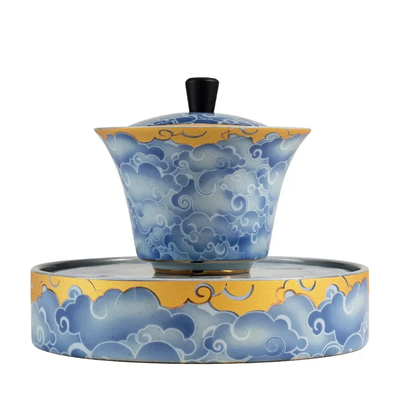 Qingyun Moon Cover Bowl Handmade Kiln Baked Colorful Ceramic Three-Force Cover Bowl Household Kung Fu Tea Cup Gaiwan Tea Set