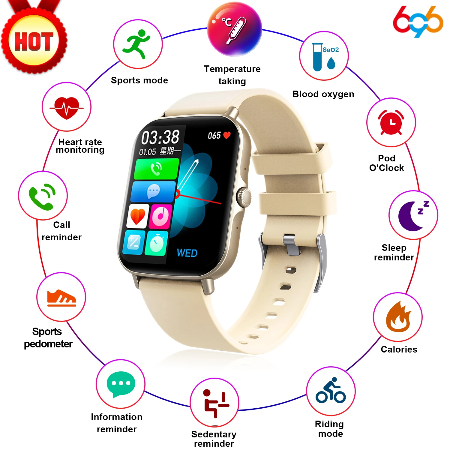 

Men Women Smartwatch Thermometer Blue Tooth Call Smart Watch 1.69 Full Touch Screen Sports Music Fitness Tracker For Android IOS