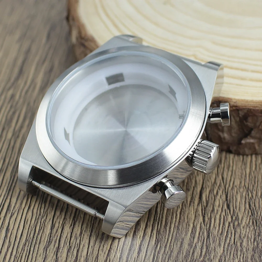 Enhanced Stainless Steel Waterproof Watch Case - 46mm, Brushed & Polished Finish, DIY Watchmaking Accessories, Fits 37-38mm Dials
