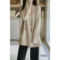 Christmas 100% Merino Wool 7-Needle Thick Knit Cardigan Loose Plus Size Top Women's Double Pocket Cashmere Coat Winter YYY2437 1