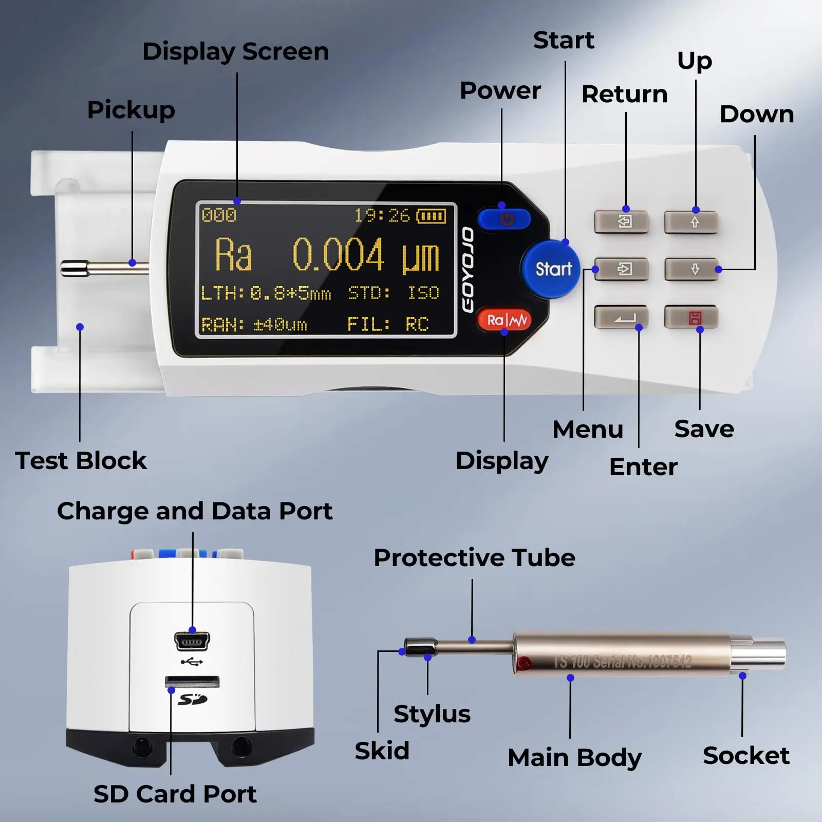 Digital Surface Roughness Tester Meter with LCD Display Handheld Measuring Instr