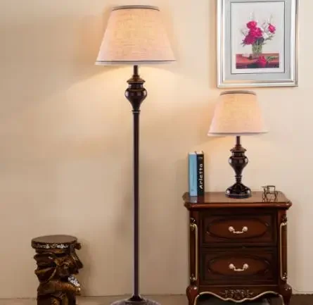 

Simple American floor lamp living room Bedside Lamp Retro vertical study European iron floor lamp bedroom