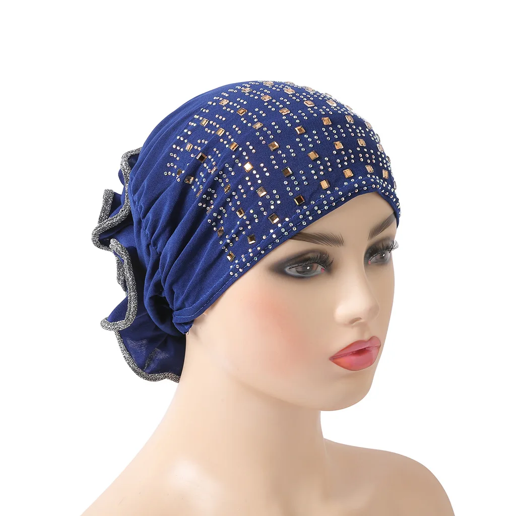 Velvet Hijab Ladies Hat Crystal Muslim Winter Hood Hat Fashion Crystal Headscarf Scarf Fashionable Head Wraps Head Cover Hat 3