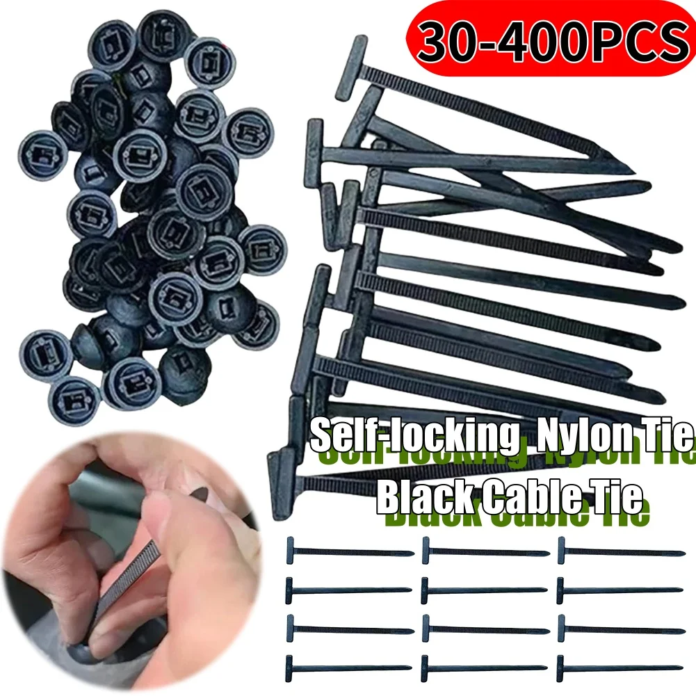 400-30Pcs 케이블 타이 버클 헤비 듀티 나일론 지퍼 타이 고강도 케이블 타이 버클 자동 잠금 자동차 고정 케이블 타이 세트