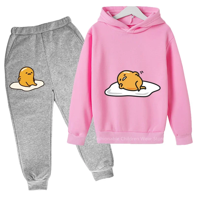 

Комплект из Толстовки и брюк с принтом Gudetama, Детская Хлопковая одежда для мальчиков и девочек, Повседневная Уличная корейская мода