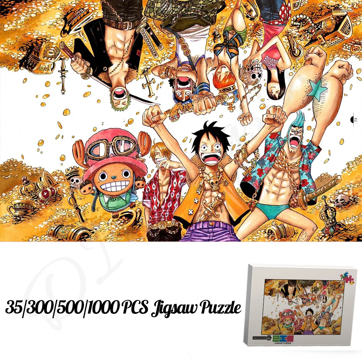 35/300/500/1000 Piece Wooden Puzzles for Kids Bandai Art Animated Movie One Piece Jigsaw Puzzles Decompress Toys and Hobbies