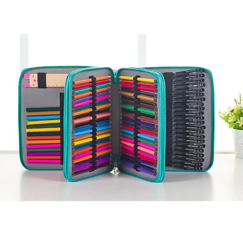 

120 Holders Large Capacity Pencil Case for Art Pens Watercolor Colored PU Leather Pencils Bag Box School Stationery Supplies