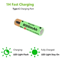 Batterie Li-ion AAA grande capacité, port Type-C, longue durée de vie, rechargeable, charge rapide en 1h, plus de 1200 cycles de charge. 2