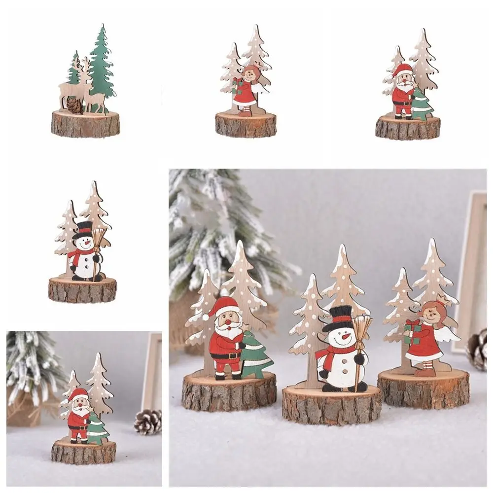 

Wooden Craft Christmas Desktop Ornaments Cute Santa Xmas Tree Accessories Cartoon Christmas Wooden Accessories Table