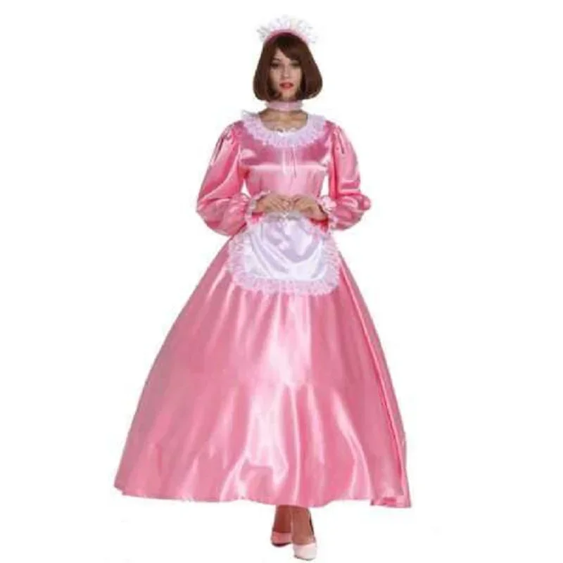 

Girl maid locable satin long dress cosplay costume tailor-made