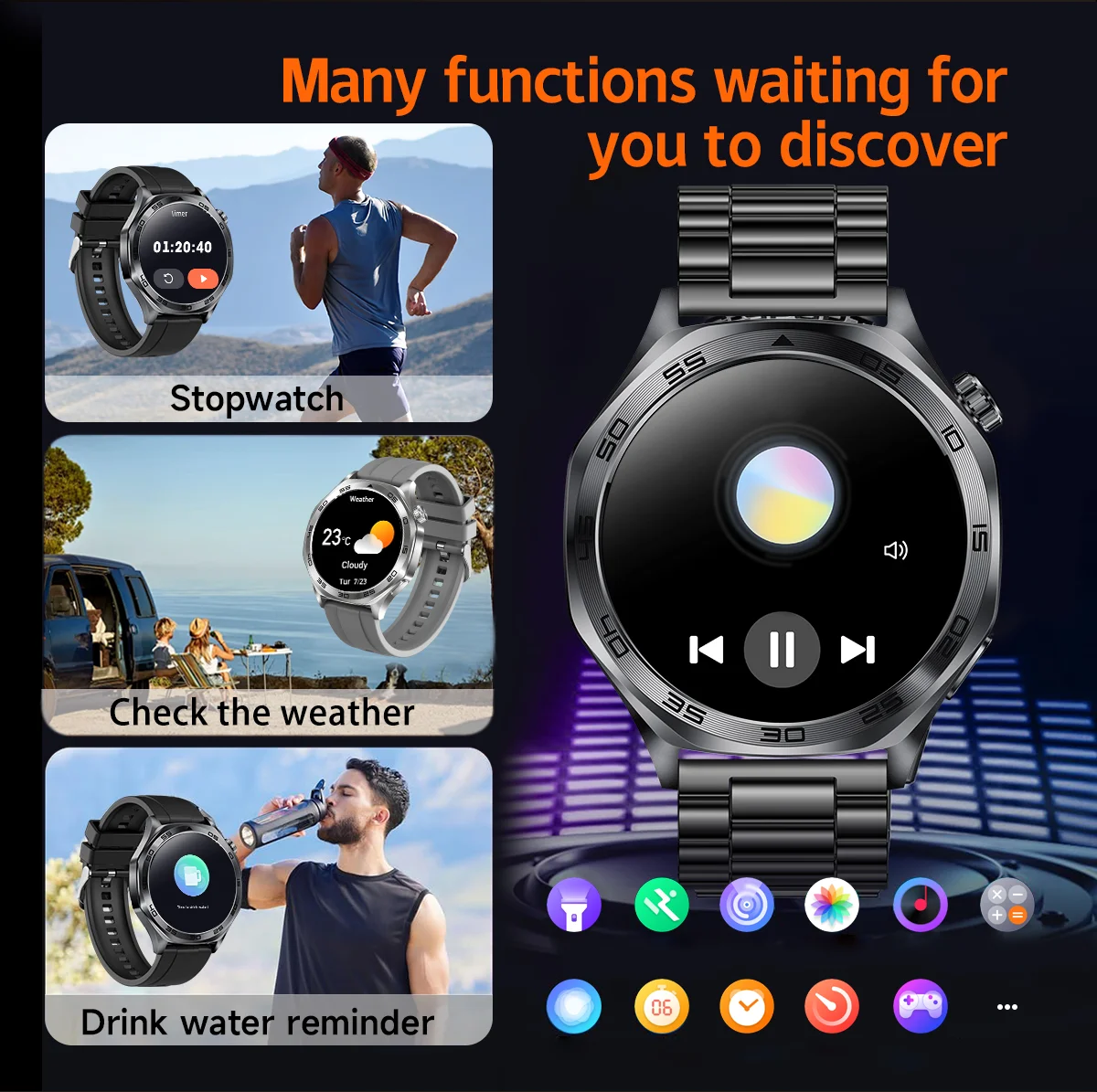 Smartwatch, quadrante personalizzabile, diverse modalità sportive, risposta/effettua chiamate, promemoria messaggi, adatto sia per uomini che per donne - immagine 6