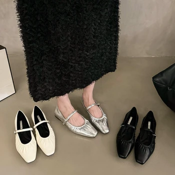 Luxury Designer Women Mary Jane Flat Shoes Fashion Shallow Buckle 2024 Ladies Comfort Soft Sole Flat Heel Ballerina Shoes 1