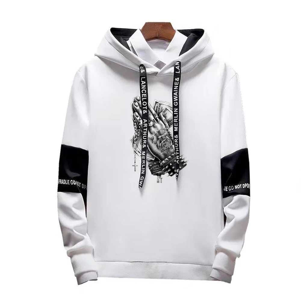 

Man Sportwear Leisure Fashion Streetwear Men's Hooded Tracksuit Hands Print Stitching Color Hoodies Clothe Sweatshirt for Male