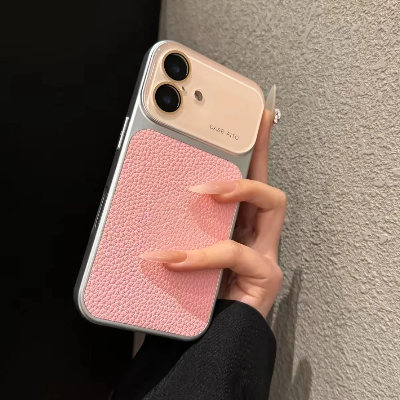 Luxury PU Leather Phone Case with Creative Color Block Design and Large Window Lens Protection