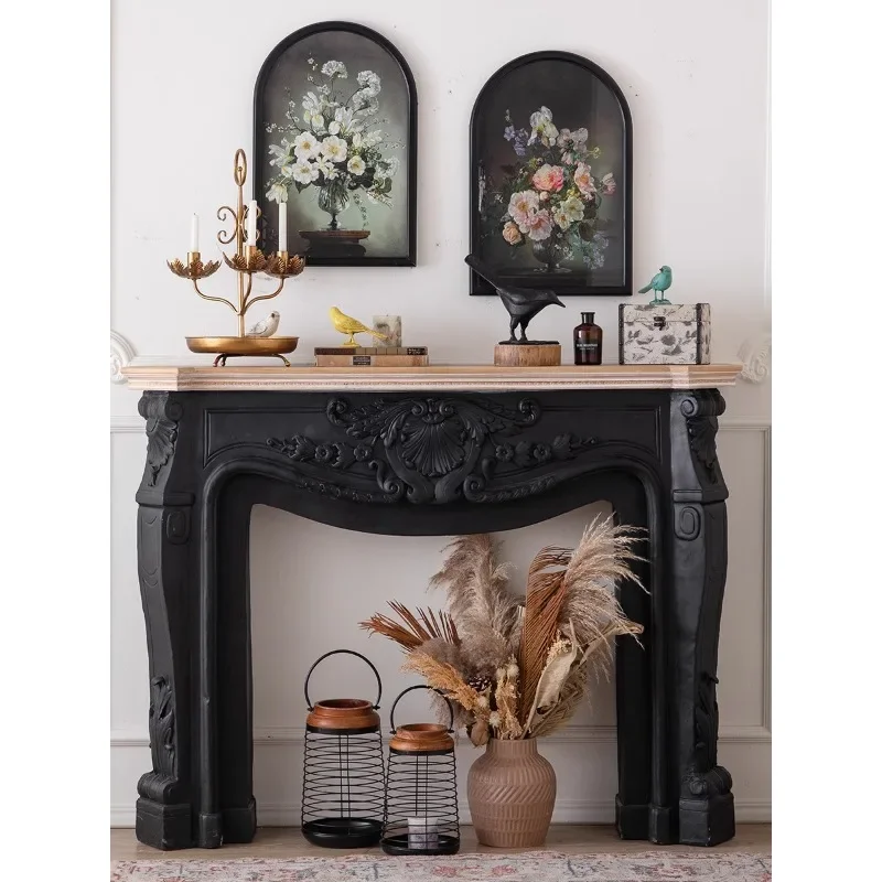 French retro solid wood marble white fireplace American fireplace cabinet mantel French living room decorative cabinet