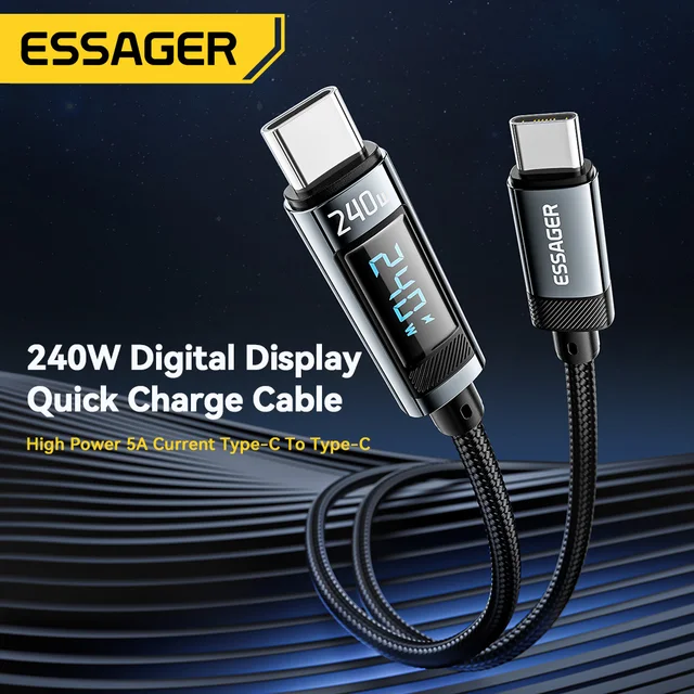 Essager 240W USB Type C To USB C Cable PD 3.1 100W Fast Charging Charger Cables 6A For MacBook Pro Laptop Xiaomi iPad Data Cord 4