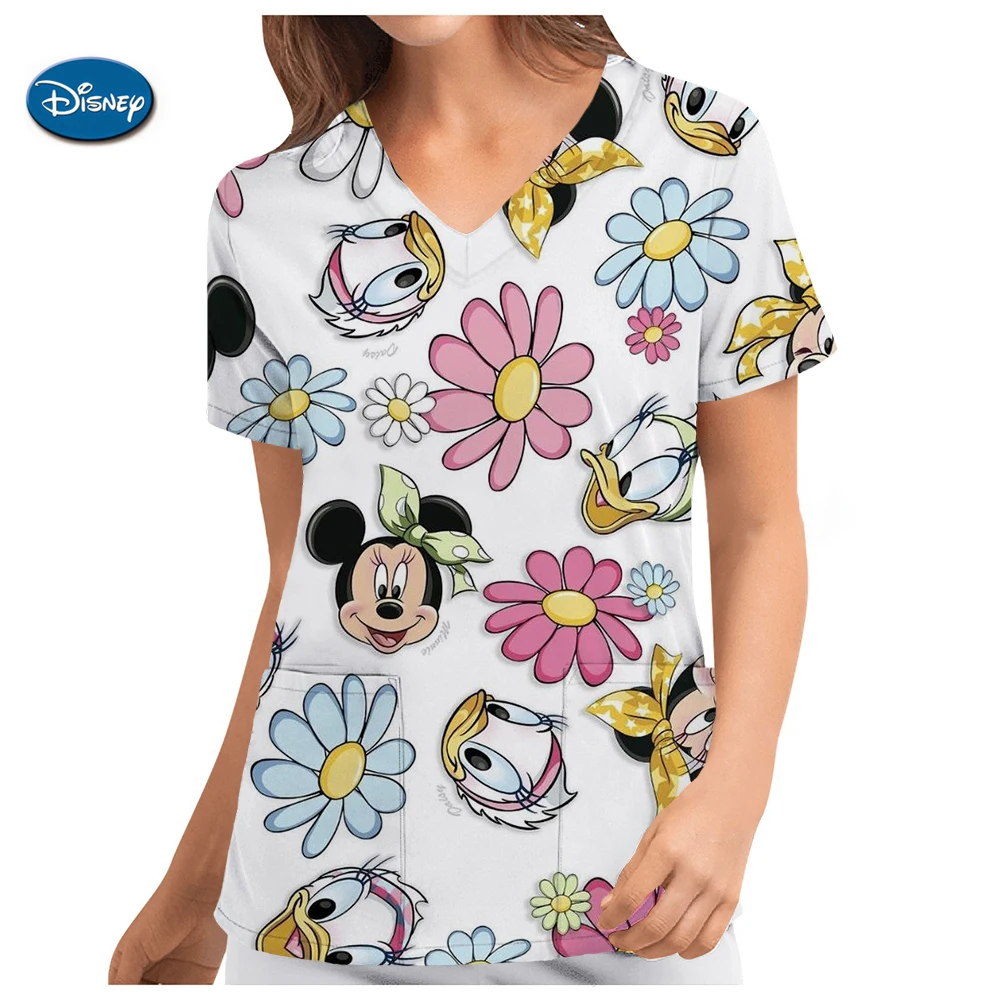 thumbnail image 1 of Lilo & Stitch Disney Summer Pocket Nuevas camisetas para mujer Camiseta de uniforme de enfermera de hospital Y2k Ropa de cuello en V Uniforme Cuello de bolsillo Y2k, 1 of 5