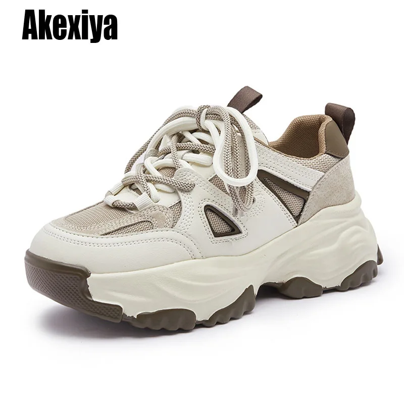 

Women Sneakers Flats Platform Shoes Thick Bottom Real Leather Round Toe Casual Ladies Sneakers Size 34-40