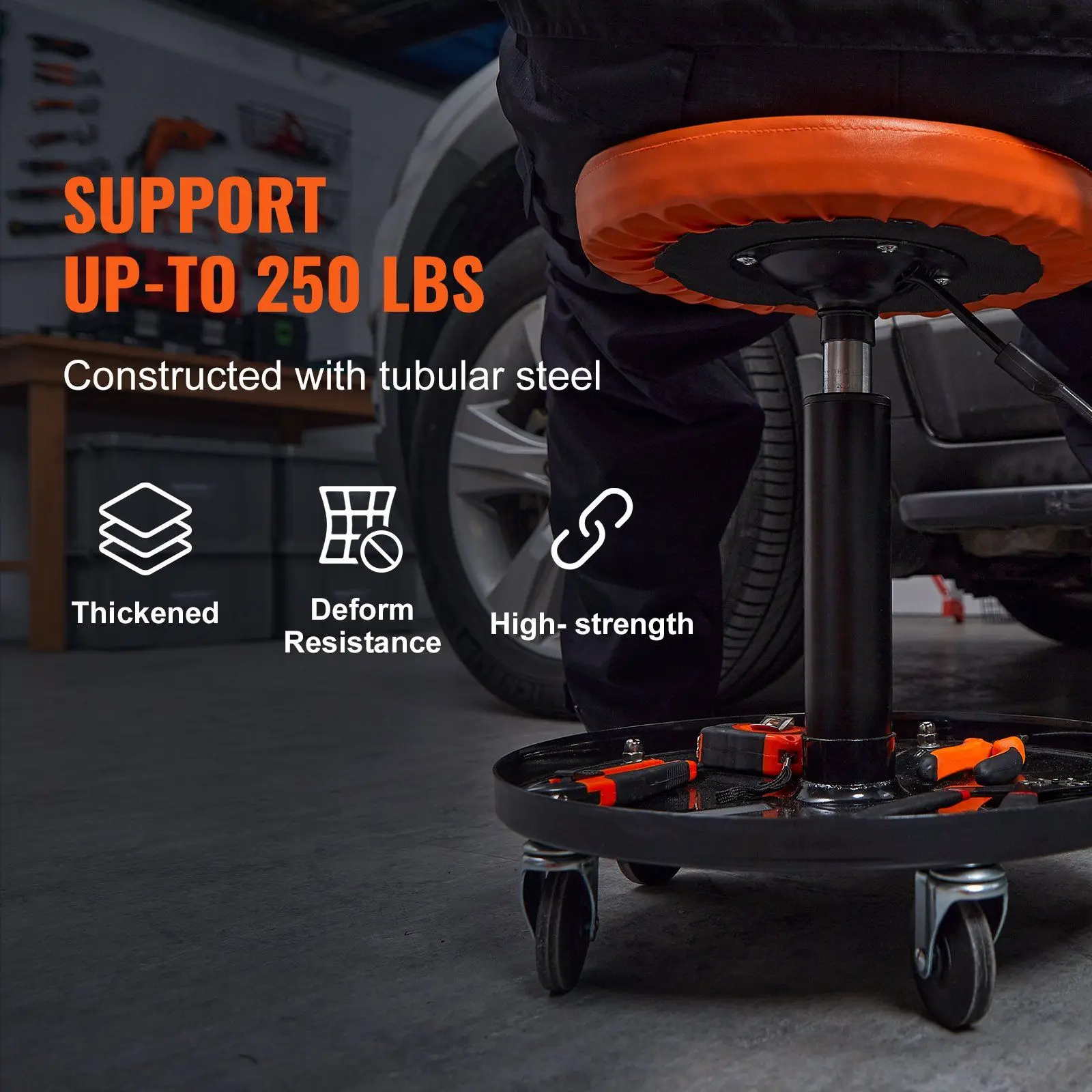 Adjustable Mechanics Rolling Creeper Seat Stool Tool Tray for Shop Garage 5