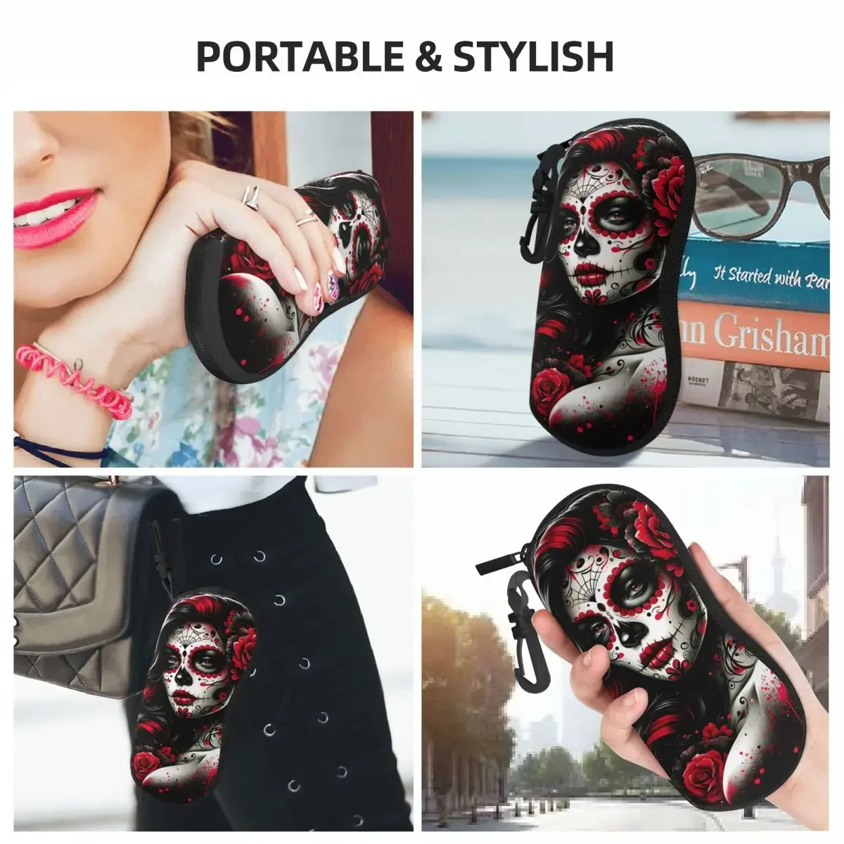 Custom Mexican Catrina Sugar Skull Tattoo Shell Eyeglasses Protector Cases Cute Sunglass Case Glasses Bag