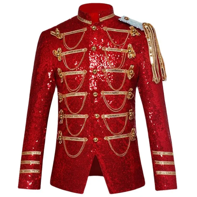 Sequin Embellished Blazer Jacket Men Stage Party Mens Suit Jacket Military Dress Tuxedo Men Blazer Singer Show DJ Costume Homme mens blazer