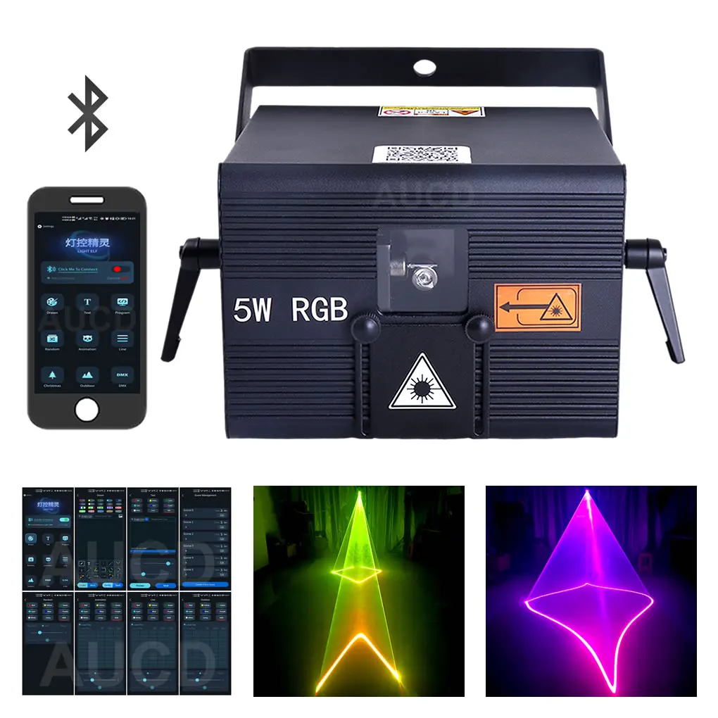 5W RGB Animation Scan DPSS Effect Projector Laser Lights + Apple / Android Phone App Edit Program DMX ILDA Party Show Stage Lamp