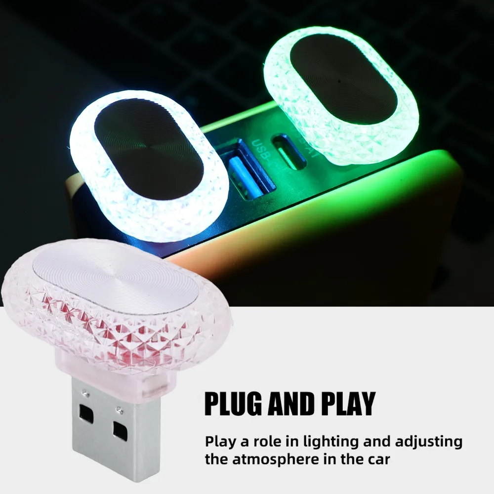 Compact USB LED Ambient Night Lights - Multicolor Decorative Illumination for Cars, Bedrooms, and Home Decor
