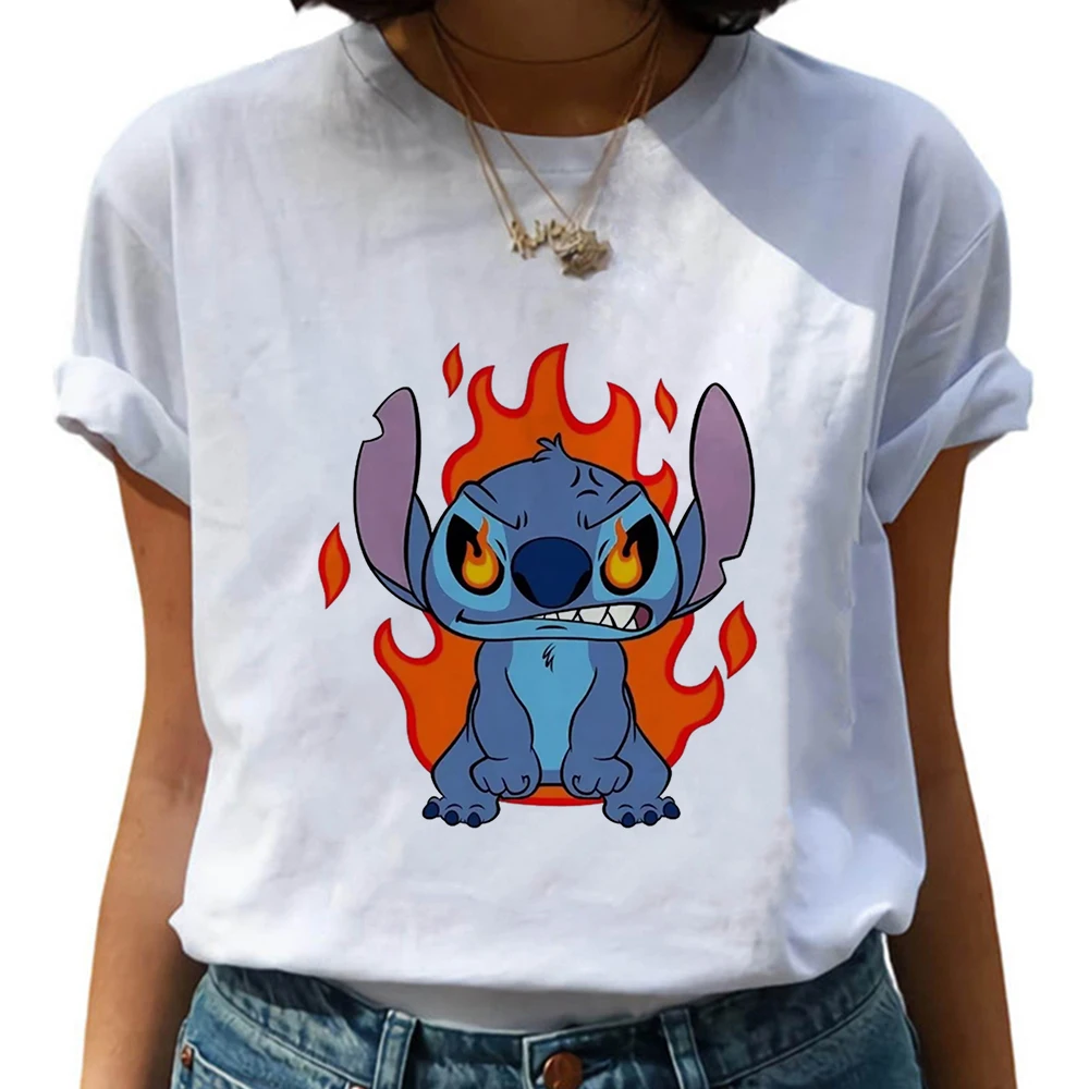 Stitch T-Shirt Da Donna Disney Anger Stitching Print T-Shirt Da Donna Lilo & Stitch Ohana Harajuku Maglietta Estetica Femme