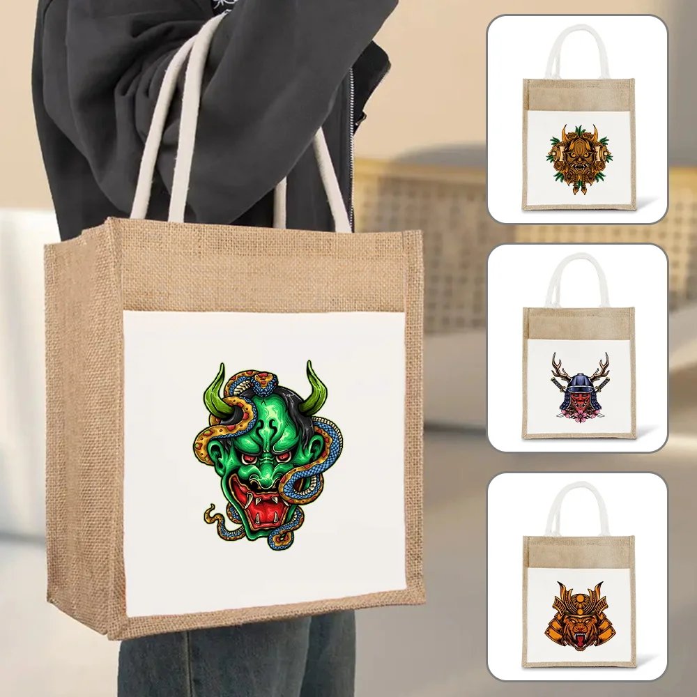 

Jute Cotton Sacks Linen Bag 2023 New Hand-painted Imitation Sacks Linen Bags Shopping Bags Monster Pattern Printed Laminated Bag