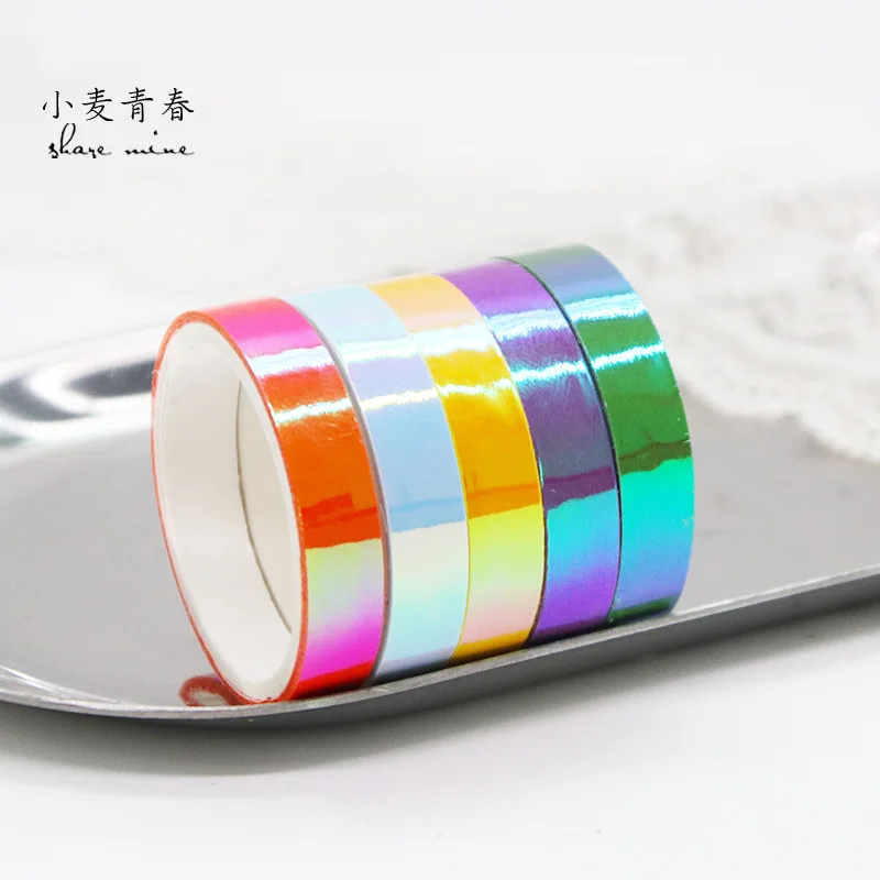 5 Rolls Laser Rainbow Tape Colorful Hand Curtain Tape DIY Decorative  Gradient Student Hand Curtain Material Sticker Washi Tape