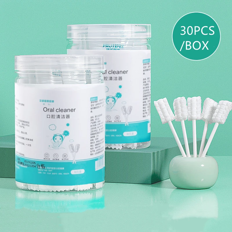 

30Pcs/Box Baby Tongue Cleaner Disposable Gauze Toothbrush Paper Rod Infant Oral Cleaning Brush Stick For Newborn Oral Cleaner
