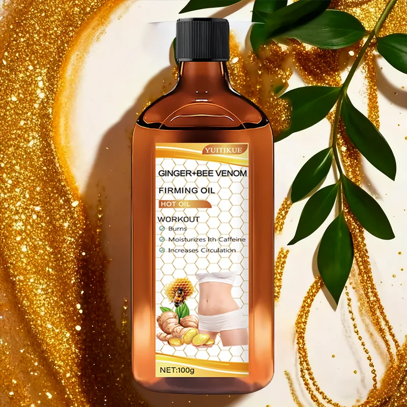 Ginger Bee Venom Firming Oil contains caffeine, moisturizes, promotes blood circulation, and is suitable for all skin types.