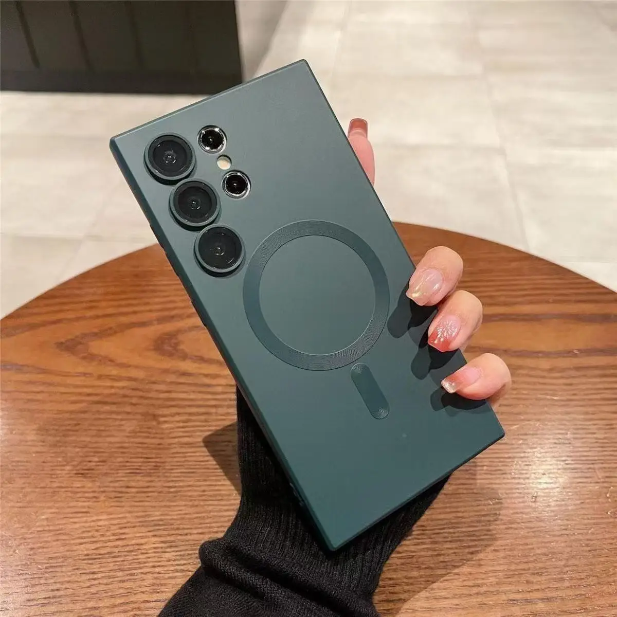Premium Black Magnetic Wireless Charging Case with Soft Back Cover