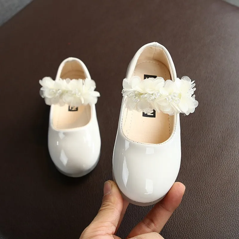 Baby Girl Princess PU Walking Shoes Flower Design Children Anti-Slip Casual Sneakers Toddler Soft Soled Flat Shoes