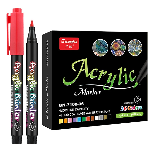 Marqueurs acryliques 12/24/36 couleurs, pour croquis artistique, peinture  acrylique, pinceau pour peinture sur roche, pierre, verre, toile de bois -  AliExpress