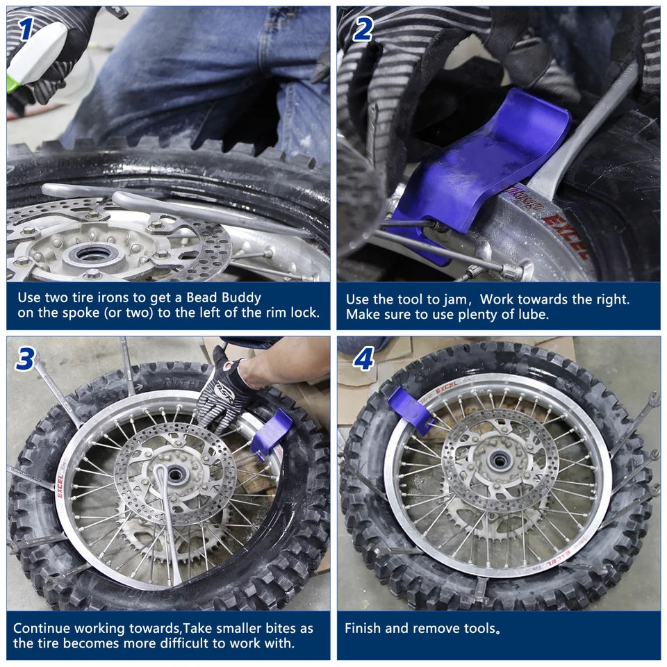 CADUFUELLY Motorcycle Tire Bead Holder Tool - Blue Stainless Steel Hook For Mounting/Dismounting Dirt Bike Tires
