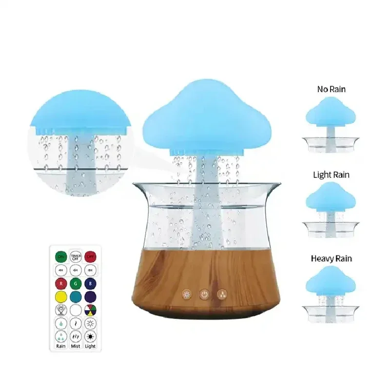 

Mushroom Rain Air Humidifier Electric Aroma Diffuser Rain Cloud Smell Distributor Relax Water Drops Sounds Colorful Night Lights