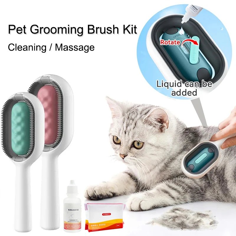 Pet Grooming Brush, Massage Comb, Remover Supplies, Pet Products with Wipes and Water Tank for Cat and Dog Cleaning, Skin Care,