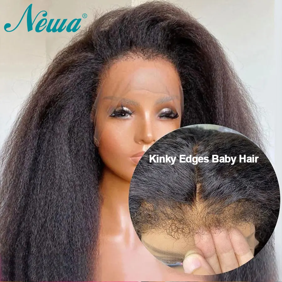 

Kinky Edges Natural Hairline Wig Kinky Straight Human Hair Wigs Pre Plucked HD Transparent Lace Frontal Wig 13x6 Glueless Wig