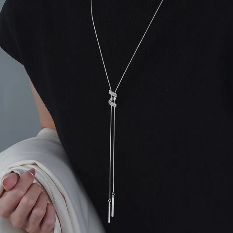 Silver Color Long Tassel Threaded Pendant Necklace for Women Simple Fashion Clavicle Chain Party Jewelry Accessory Gifts