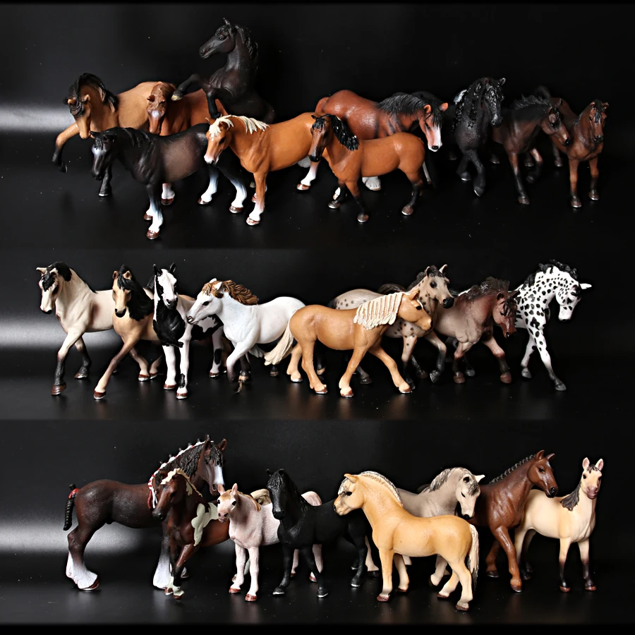 Jogo realista das estatuetas do pônei do cavalo, figuras animais, brinquedo  diminuto detalhado, topper do bolo do cavalo para a criança, presente do