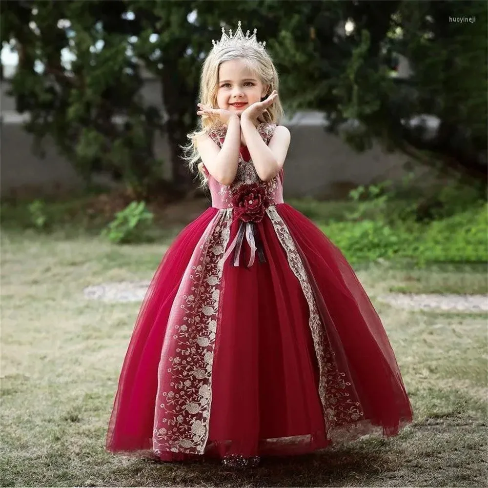 

Summer Flower Girl Dresses Birthday V-collar Lace First Communion Fluffy Princess Wedding Piano Playing Prom Party Evening Gown