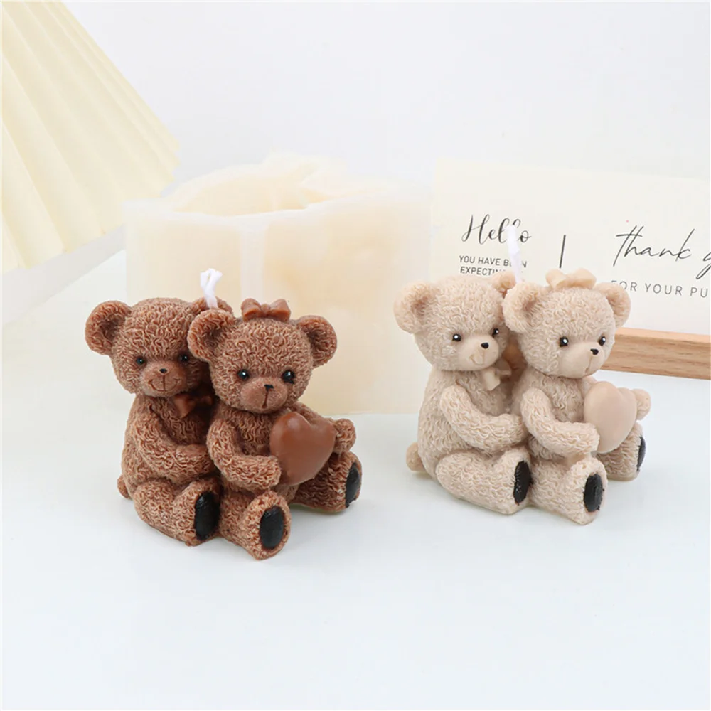 2 Pack Sitting Bears Candle Molds,Cute Bear Silicone Molds for Wax Resin  DIY Animal Candles Handmade Soap Mould, Hand Crafts for Home Wedding Party