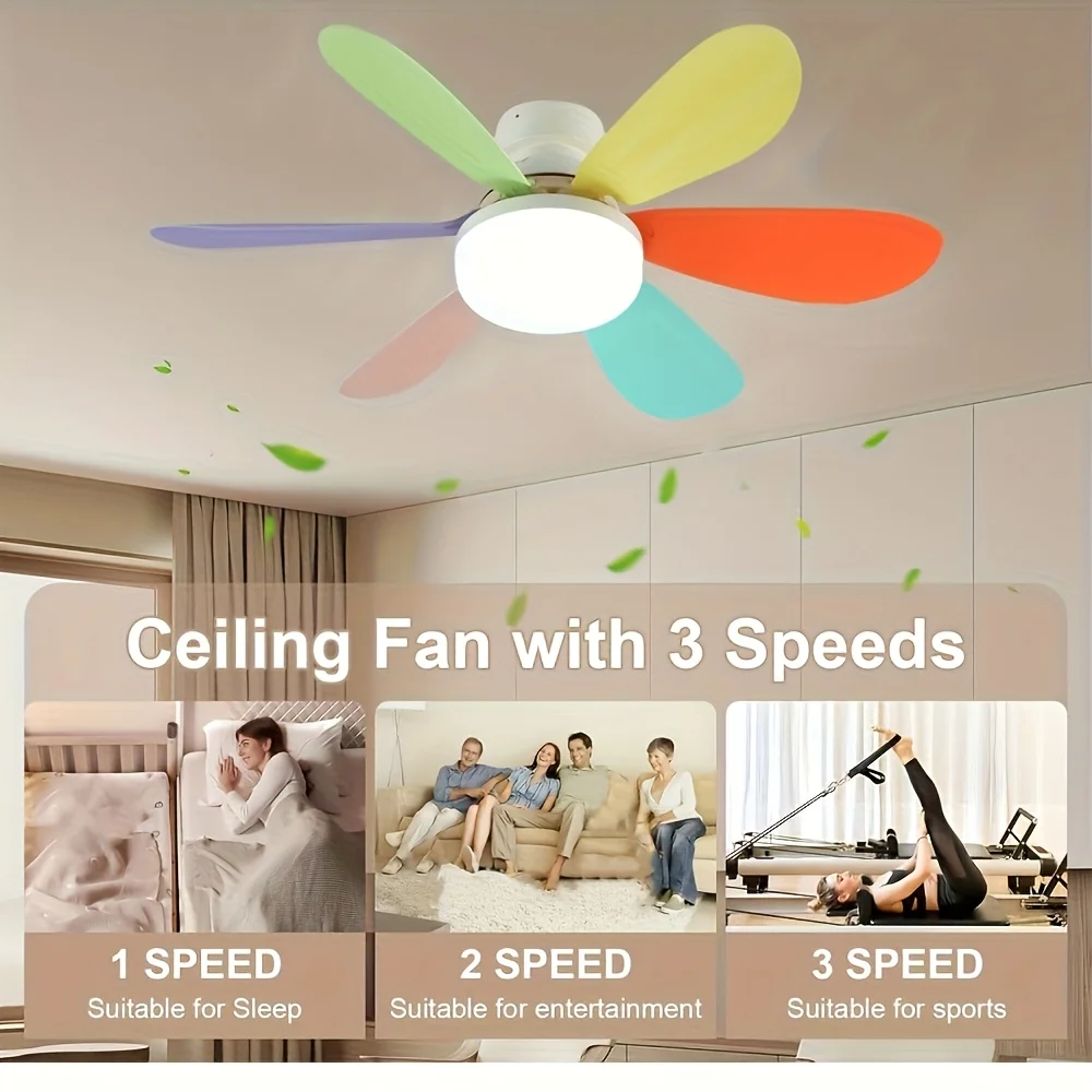 LED smart ceiling fan light With remote control timer 6 fan blades 3 speeds adjustable brightness and color temperature